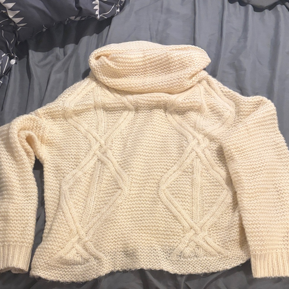 Kittenish Cream Cowl Neck Sweater